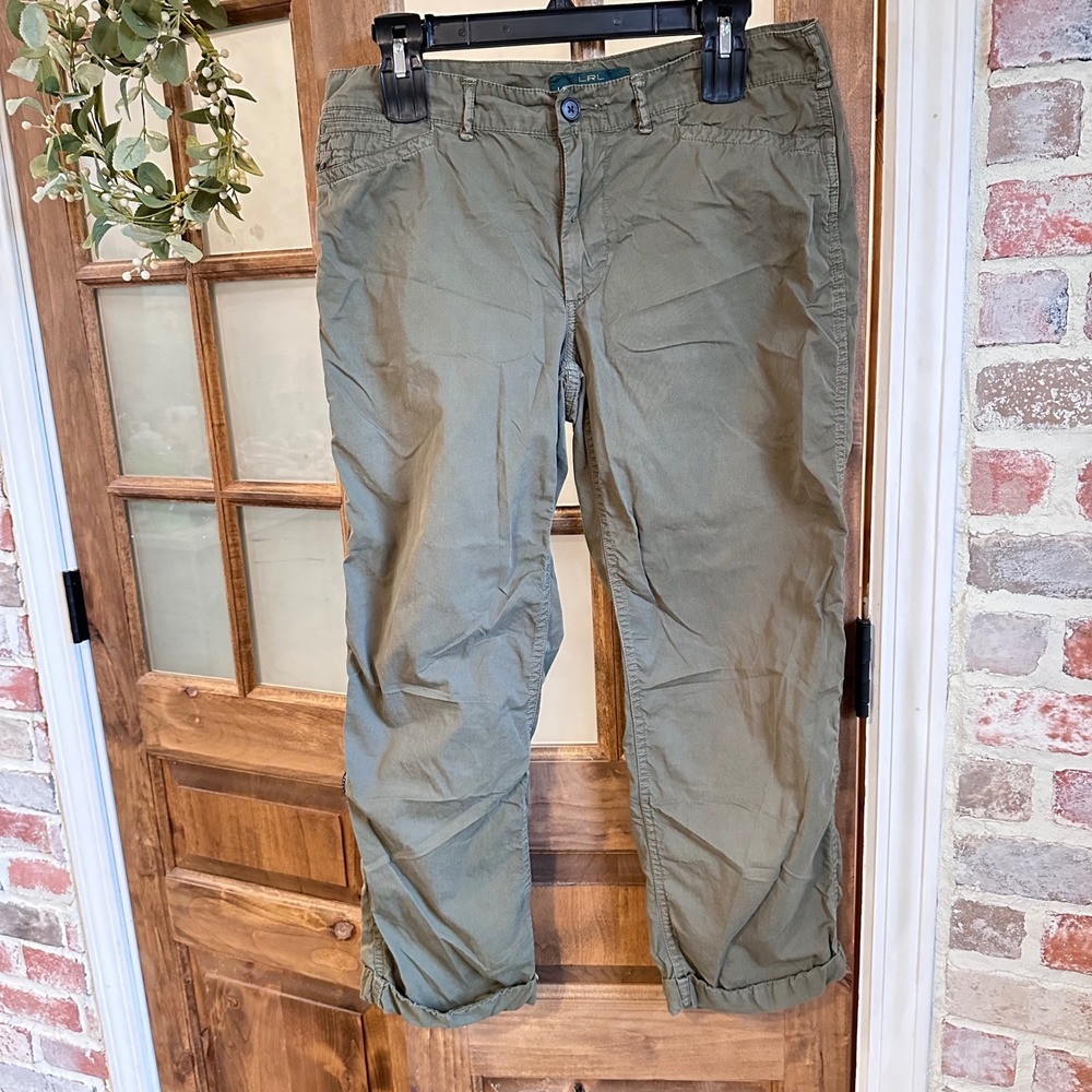 Lauren Jeans Co‎ Ralph Lauren Chino Pant Women 8 Olive Green Straight Crop READ